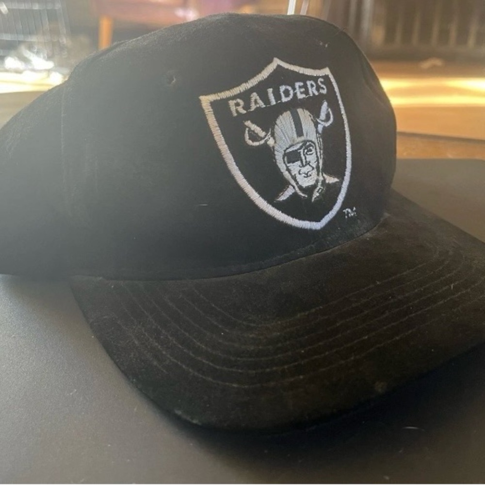 VINTAGE SUEDE LEATHER RAIDERS HAT OAKLAND LOS ANGELES LAS VEGAS 1980'S CAP 🏴‍☠️
